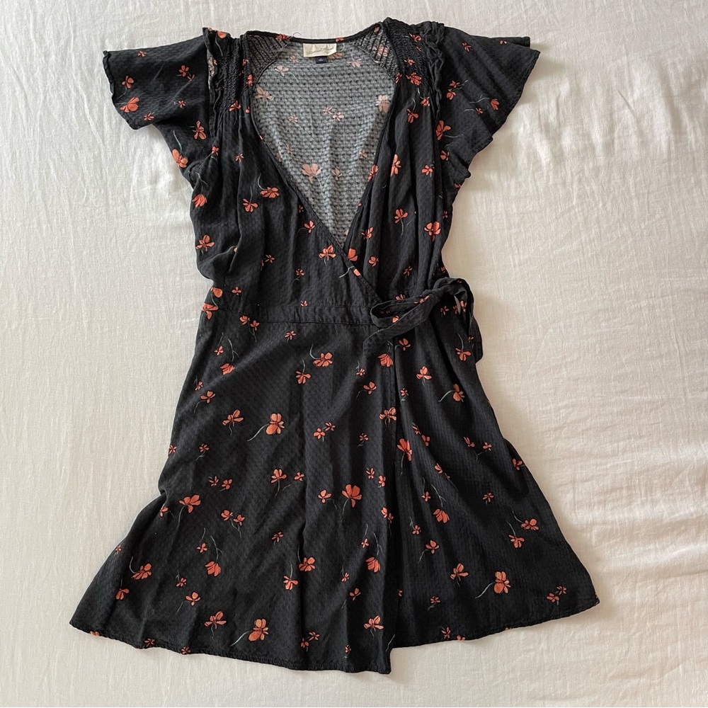Black and orange floral print dress